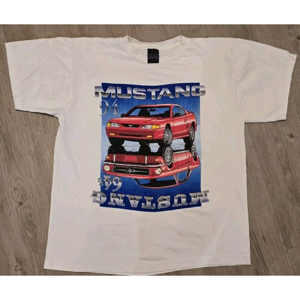 Vintage Red 94'/64' Ford Mustang Single Stitch T Shirt Made In USA Size L 90's
